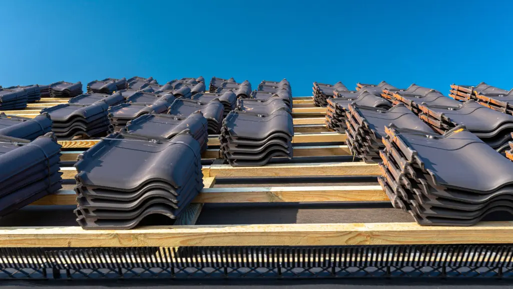 Stacked roof tiles arranged neatly
