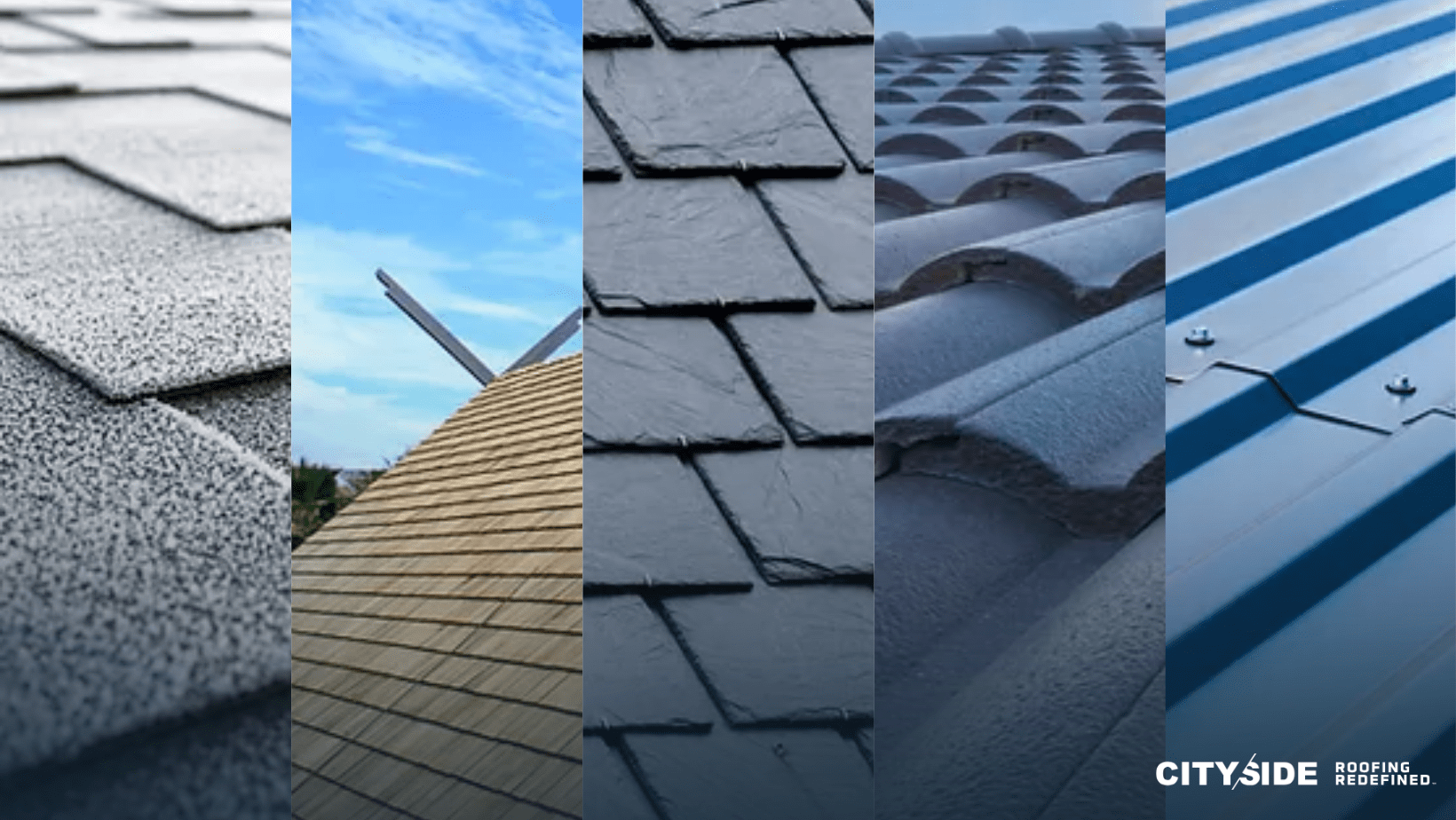 A visual representation showcasing various roofing materials, including shingles, tiles, metal, and thatch.