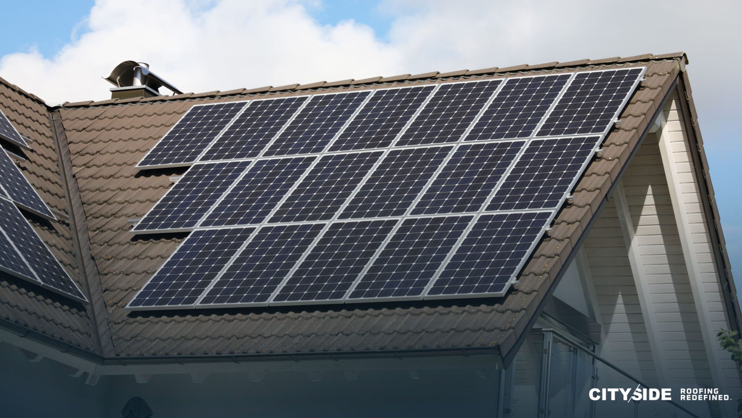 Solar panels installed on a residential roof, harnessing renewable energy for sustainable living.