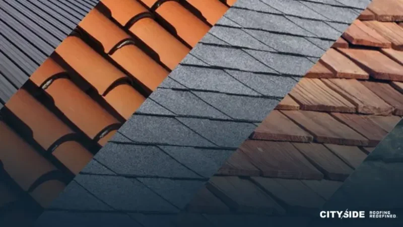 A drone view of a construction site with new roofing materials