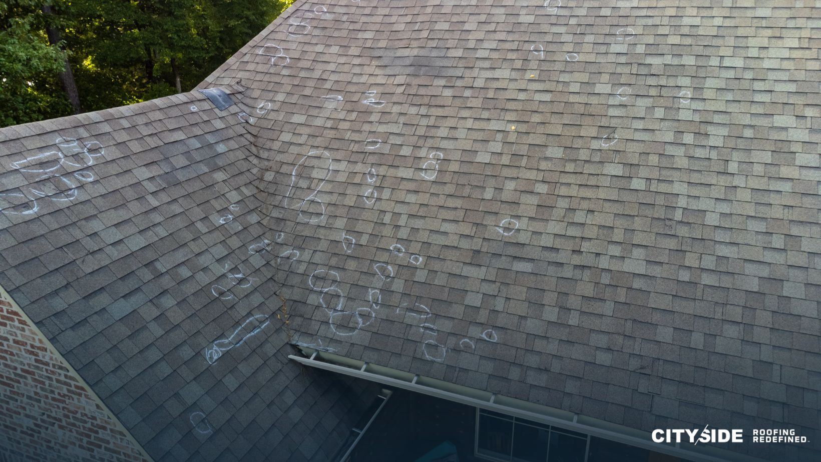 A building roof adorned with white writing