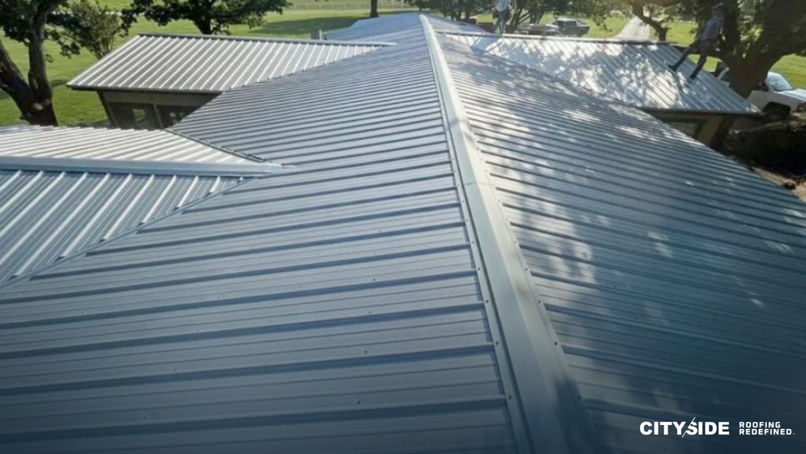 view of a metal roof highlighting its metal roofing system