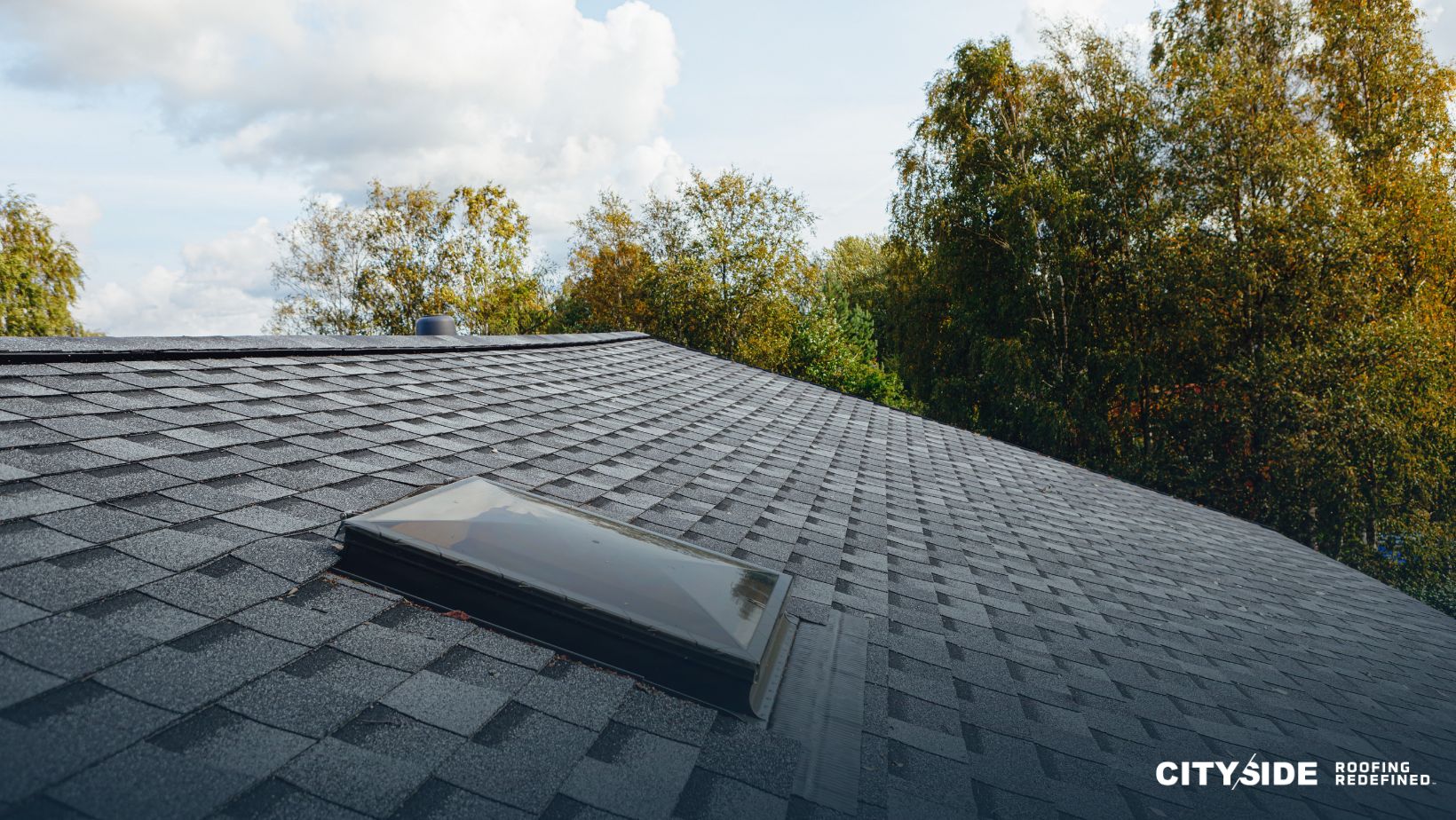 A roof featuring a skylight
