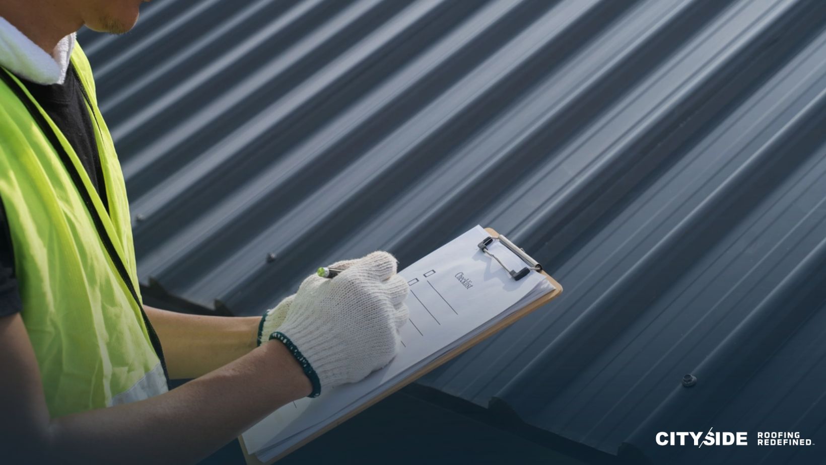Image of a professional inspecting a roof