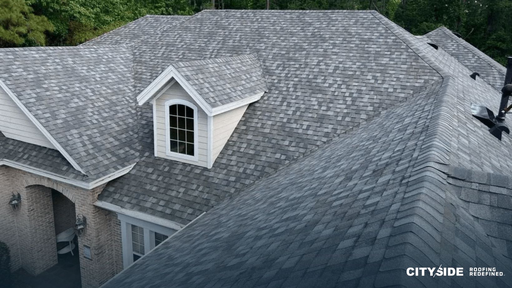 Gray shingled roof of a house