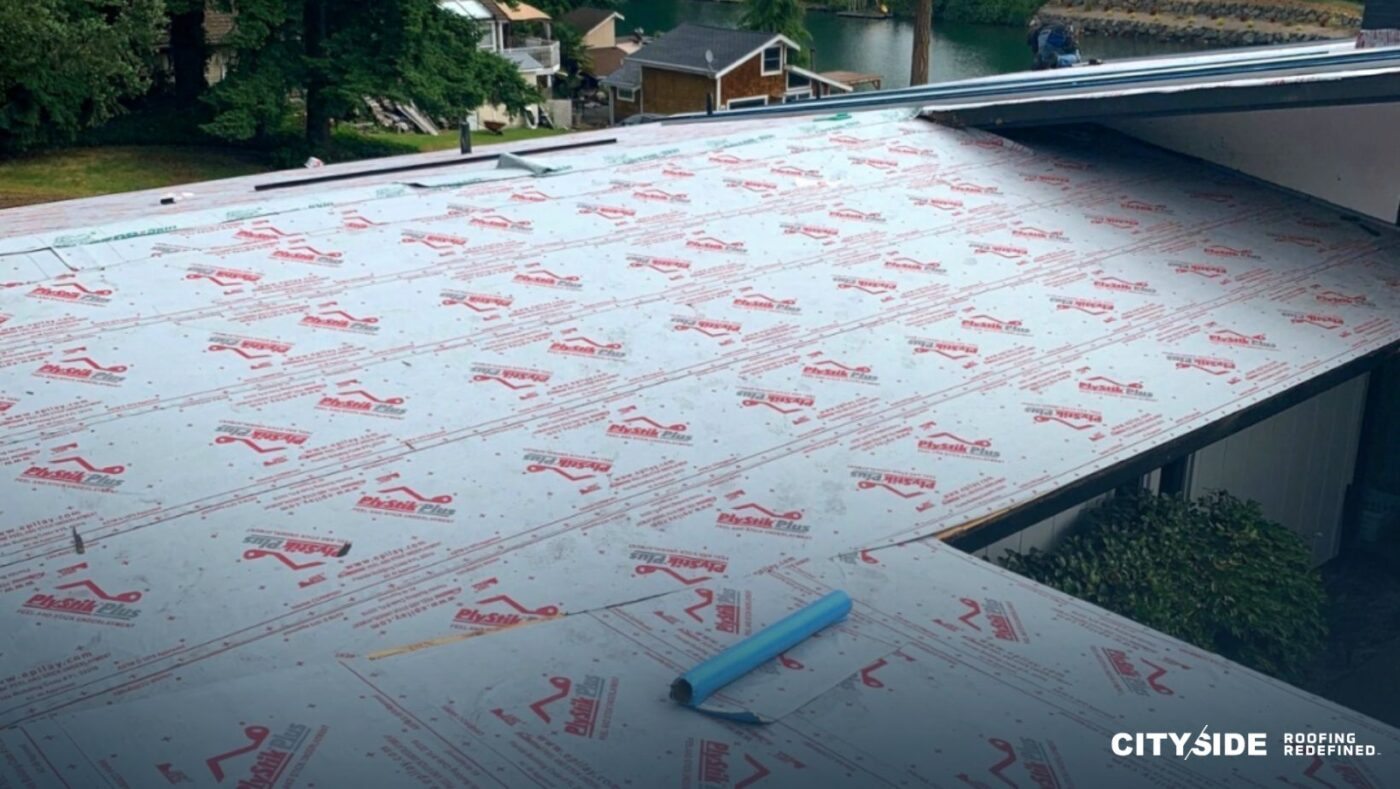 A roof covered with a layer of insulation material