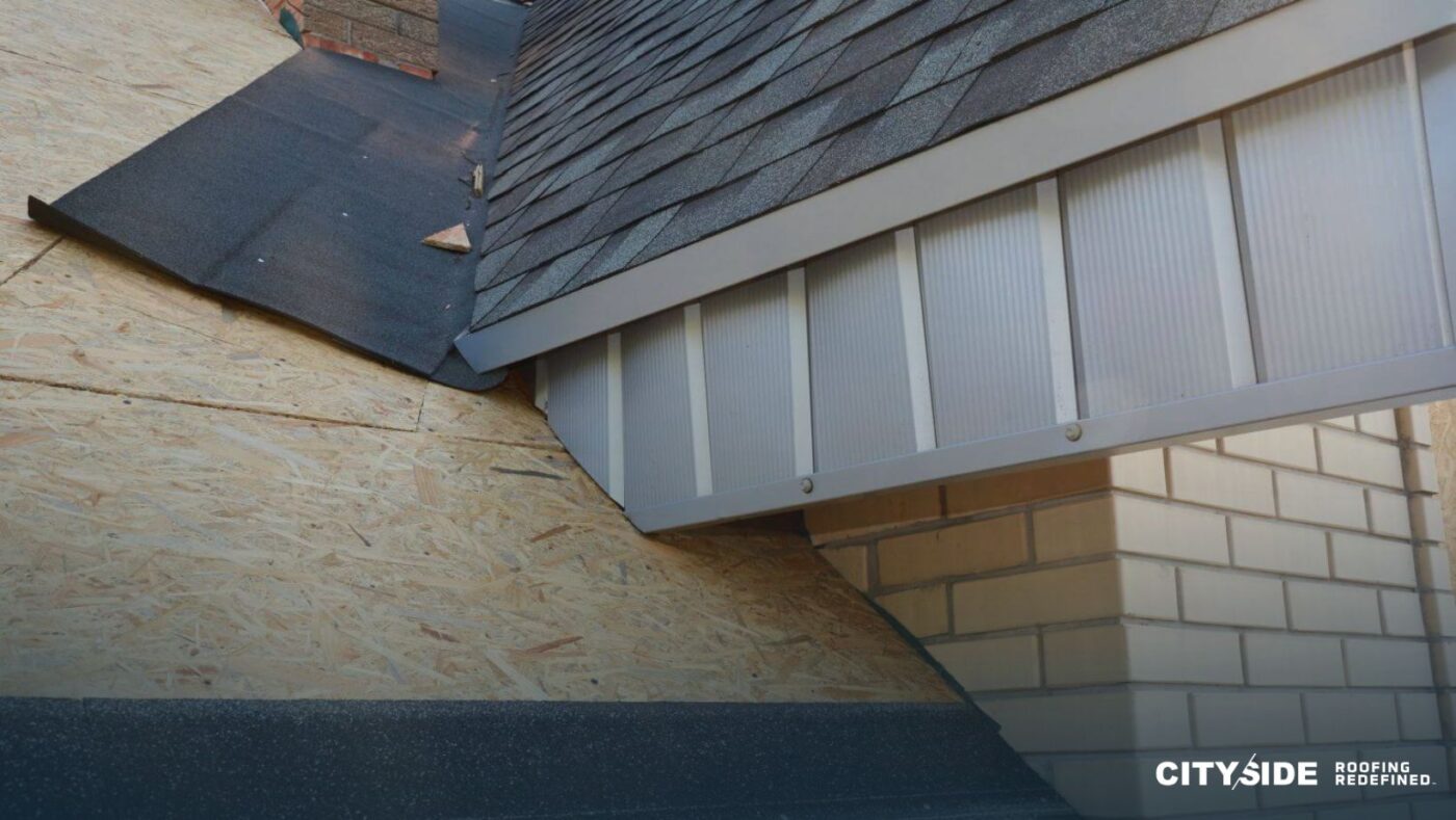 An image of a metal roof displaying a metal roofing shingle