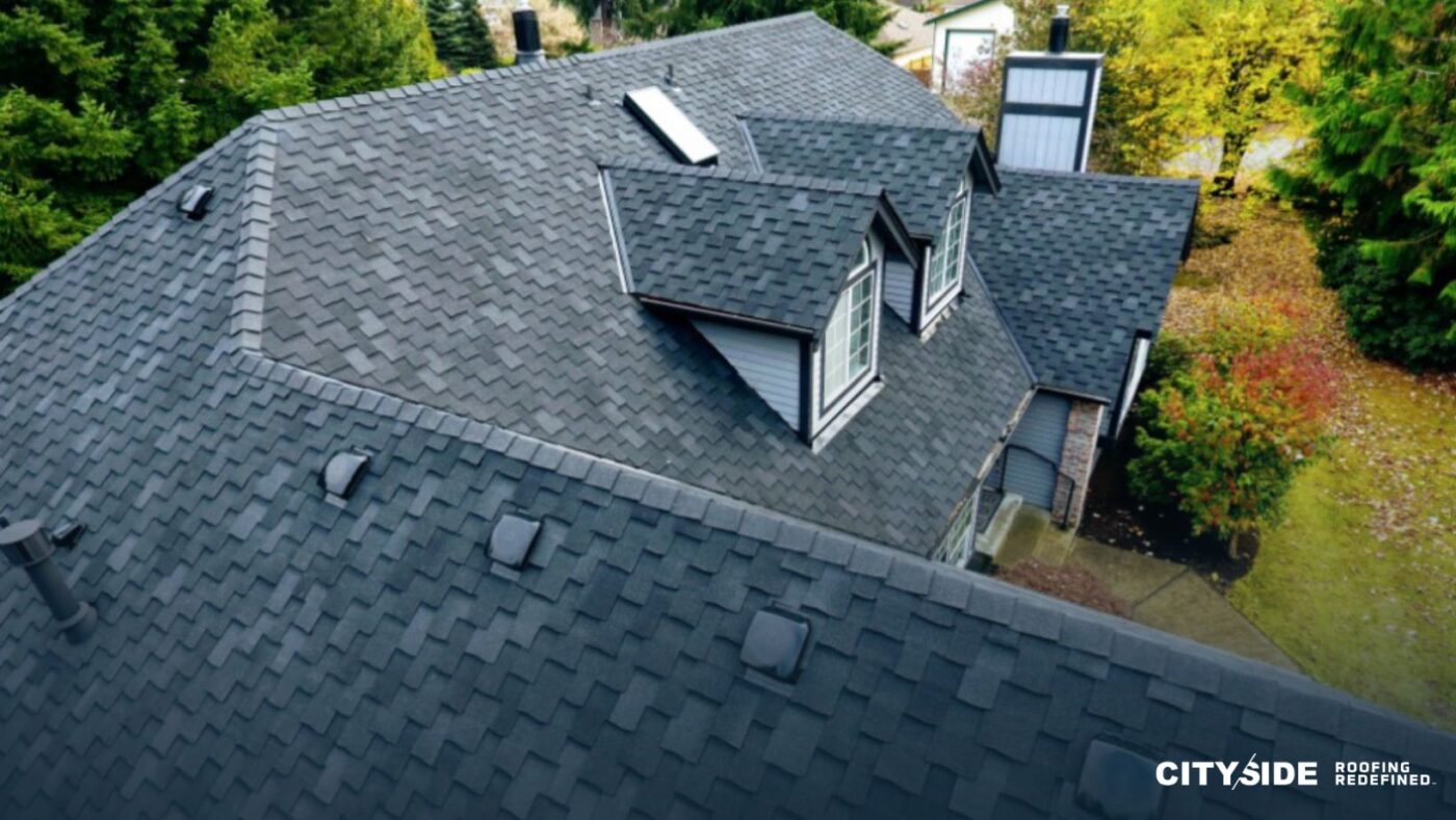 A house roof featuring black shingles