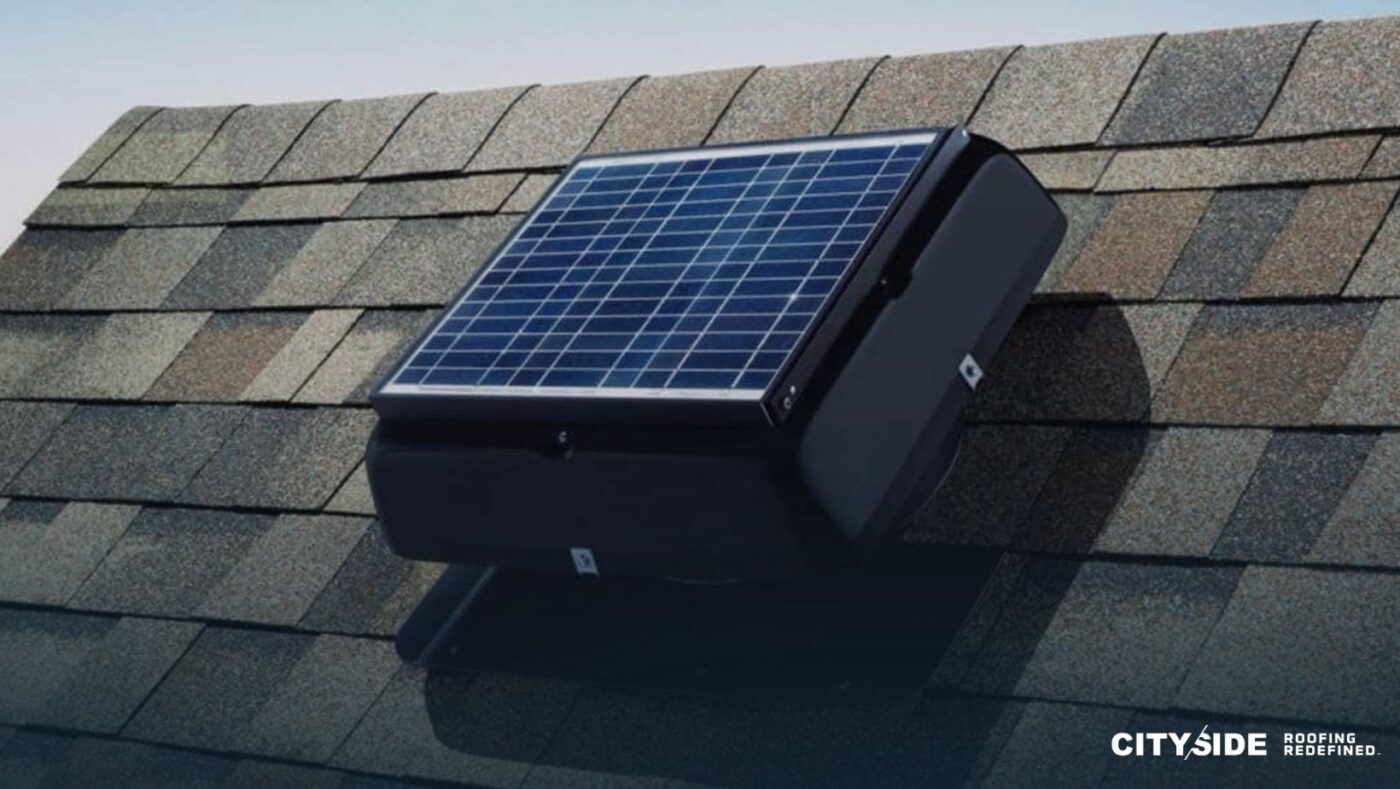 A solar panel installed on the roof of a residential house
