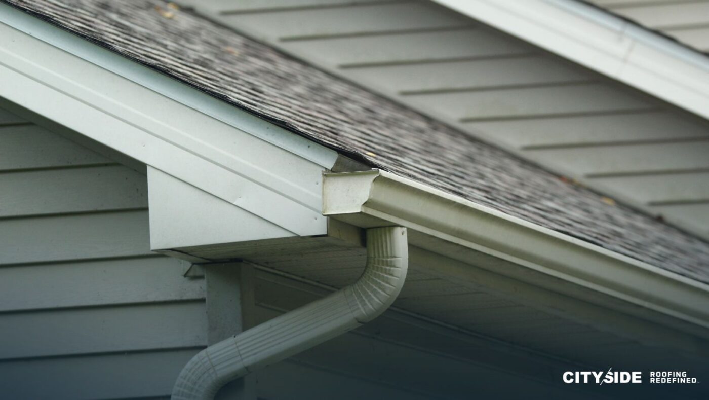 Close-up view of a house's gutter