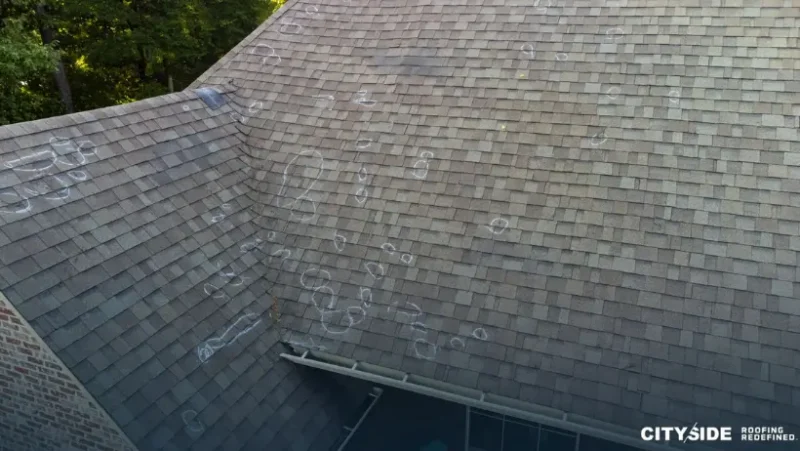 A building roof adorned with white writing