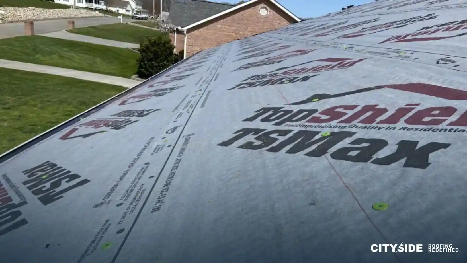 A detailed view of a top shield roofing system