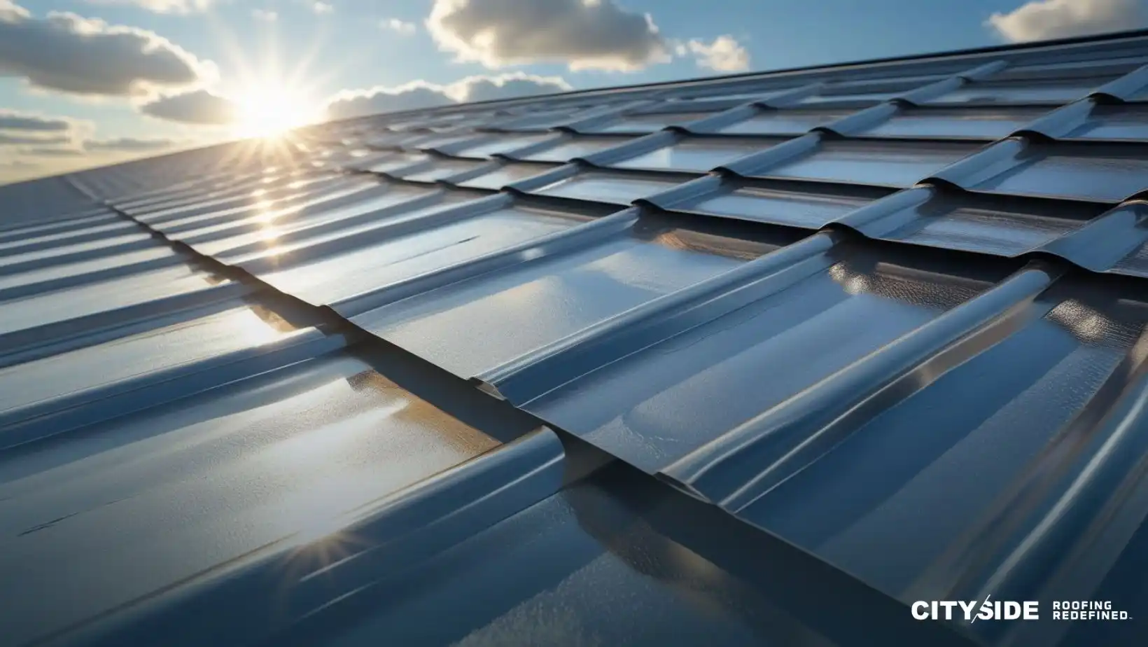 Sunlight streams through a metal roof
